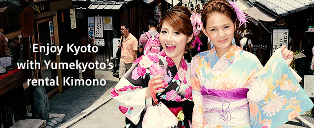 Enjoy Kyoto with Yumekyoto’s rental Kimono